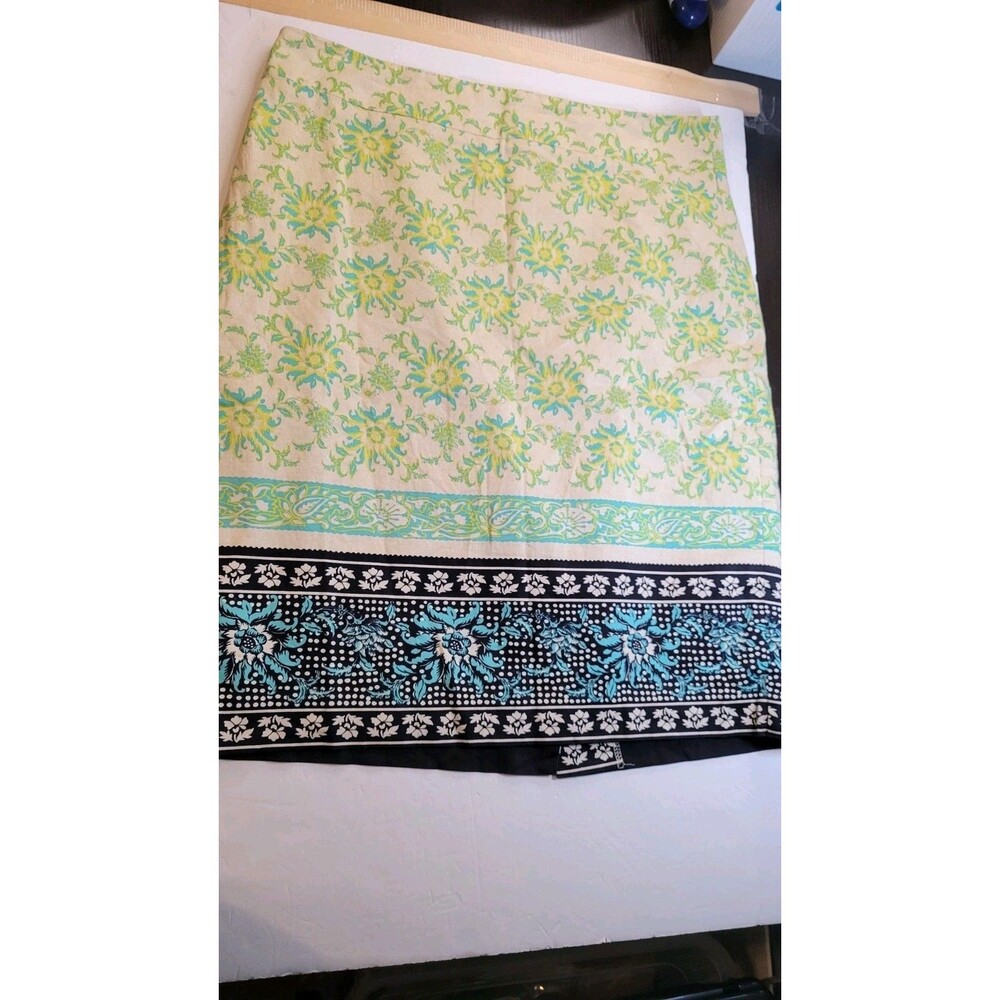 Ann Taylor Size 10 Floral Block Print Pencil Skirt Y2K Boho Yellow Turquoise...